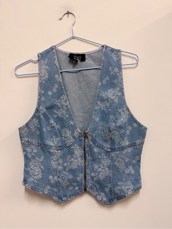 Vici Tops - Vici Light Blue Denim Vest with Lavender Trim